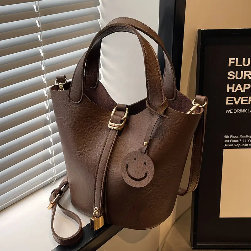 Brown Leather Crossbody Bag Large Capacity Vintage Feel