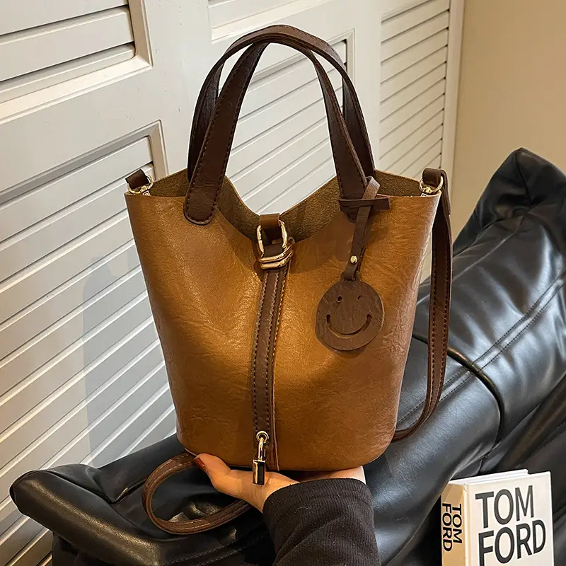 Brown Leather Crossbody Bag Large Capacity Vintage Feel