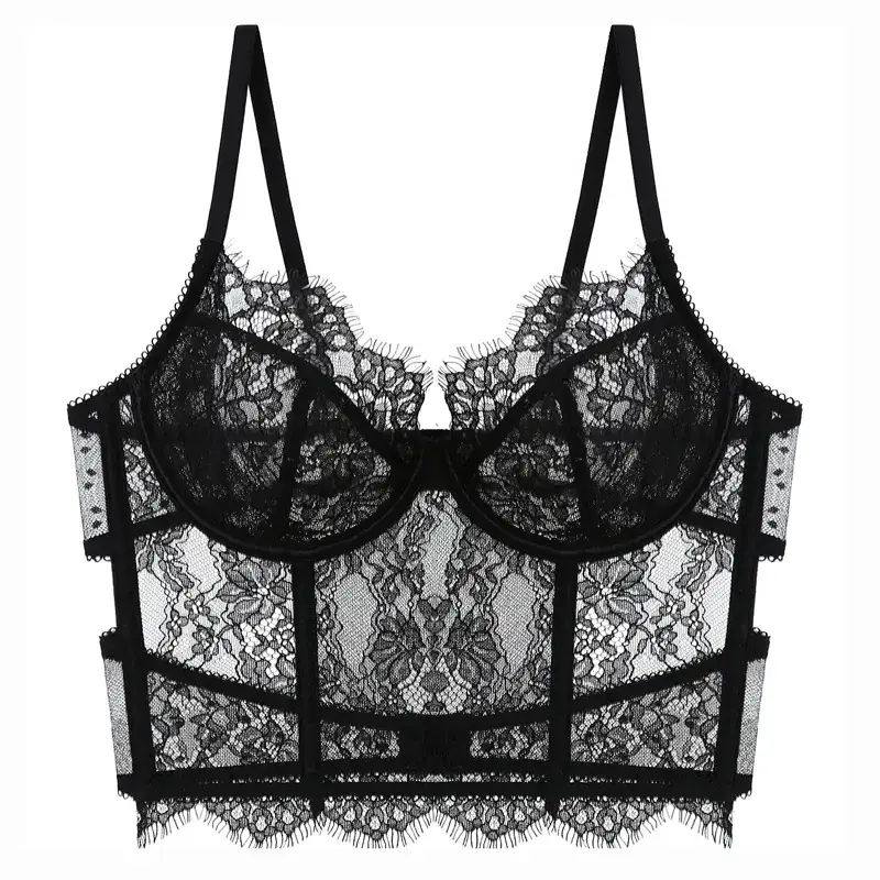 Ultra-Thin Cross-Lace Bra with See-Through Design - Image 2