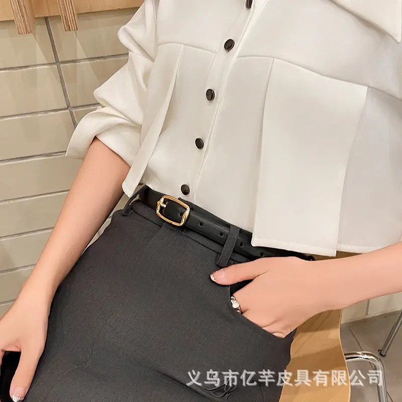 Women's Brown Leather Belt with Gold Buckle - Image 4