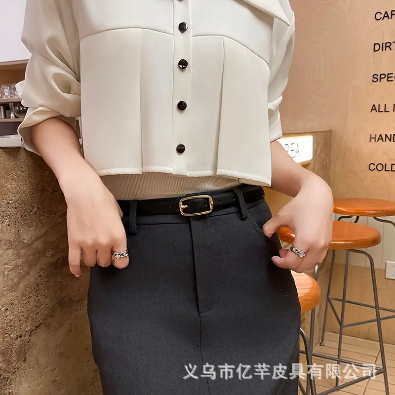 Women's Brown Leather Belt with Gold Buckle - Image 5