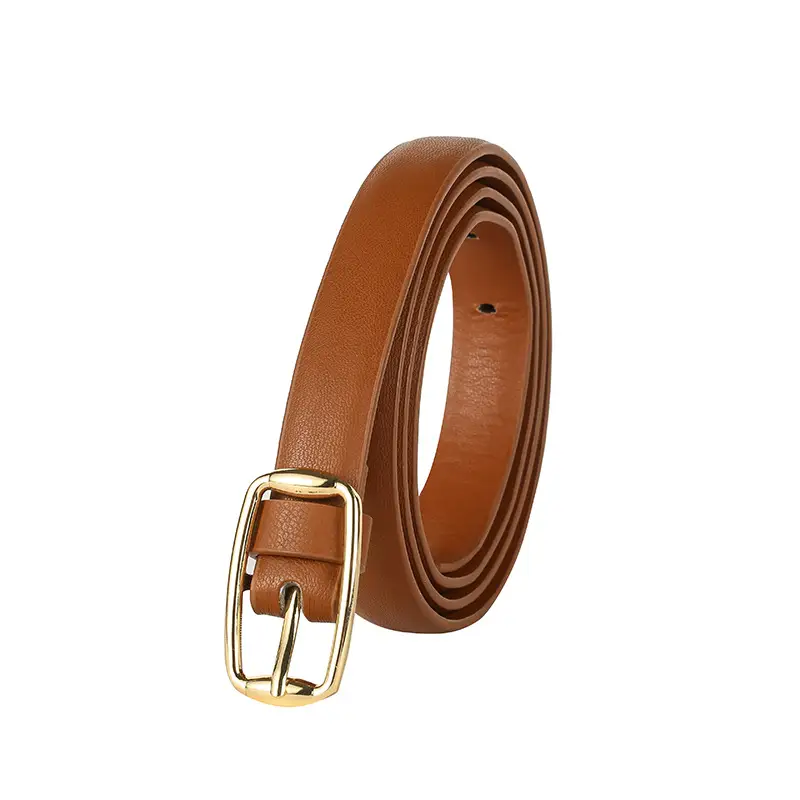 Women's Brown Leather Belt with Gold Buckle - Image 2