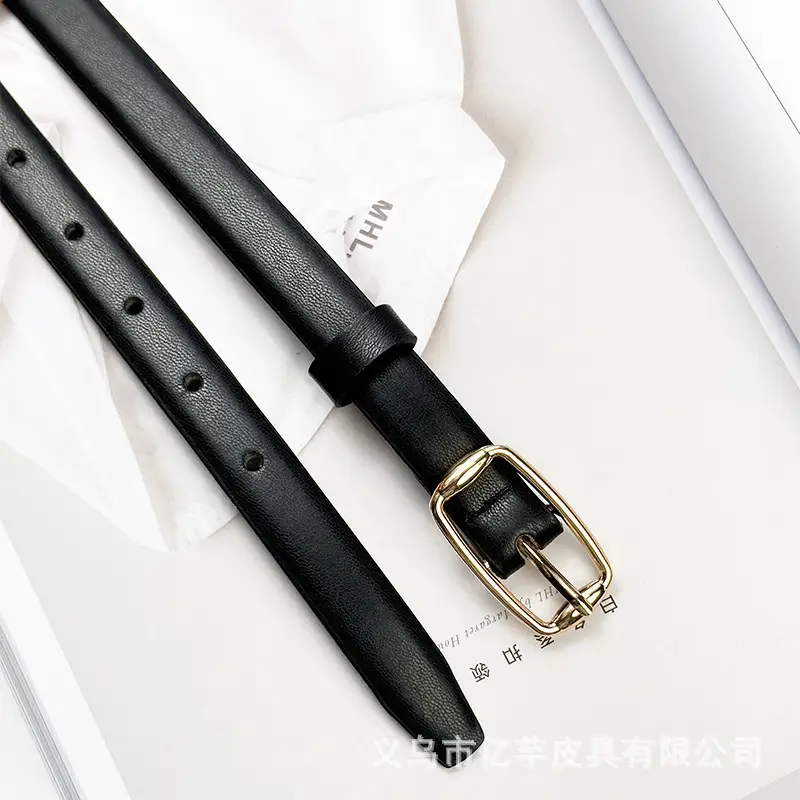 Women's Brown Leather Belt with Gold Buckle — feature 10