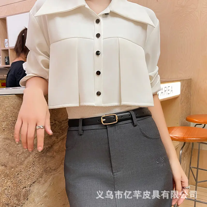 Women's Brown Leather Belt with Gold Buckle — feature 14