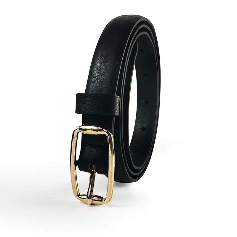 Women's Brown Leather Belt with Gold Buckle — feature 4