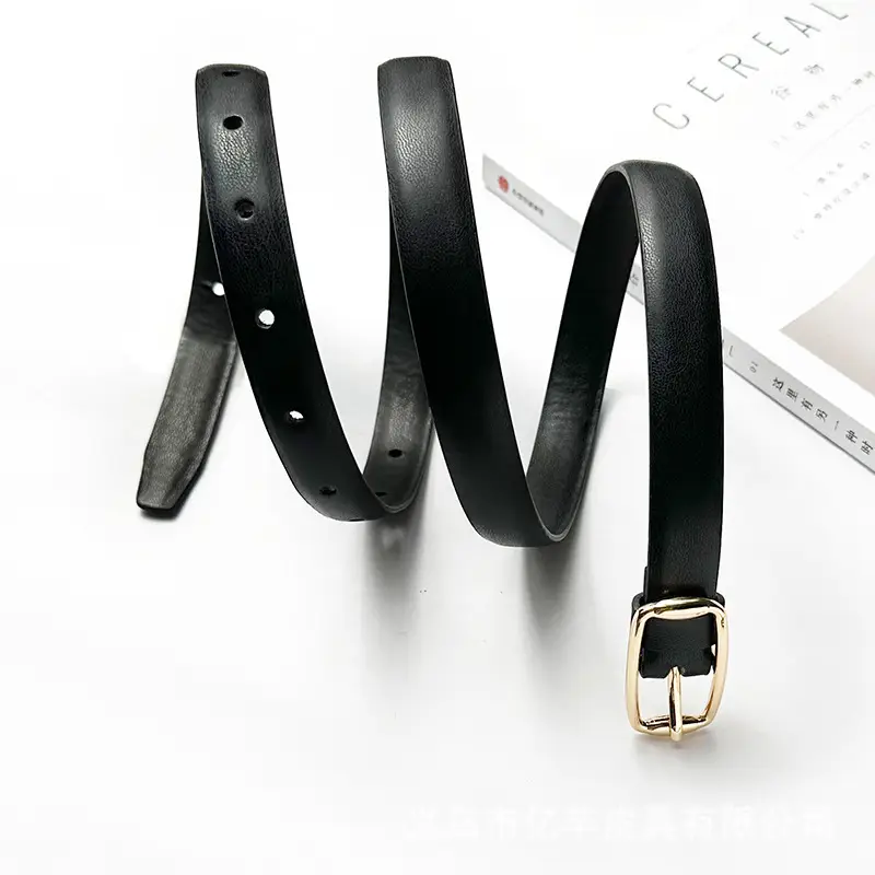 Women's Brown Leather Belt with Gold Buckle — feature 6