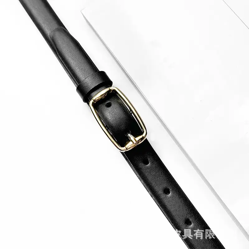 Women's Brown Leather Belt with Gold Buckle — feature 8