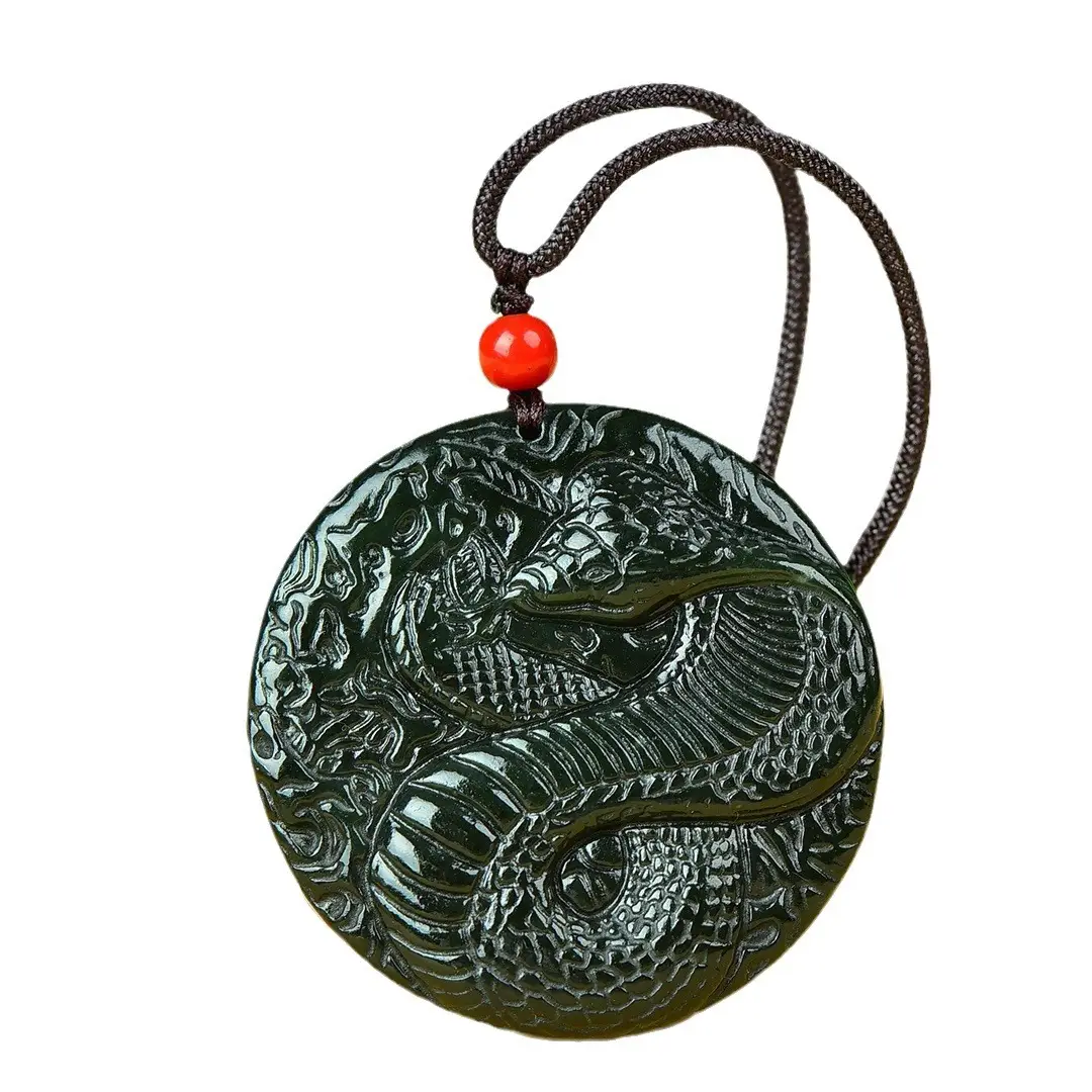Hetian Jade Snake Pendant Necklace Black Red - Image 5