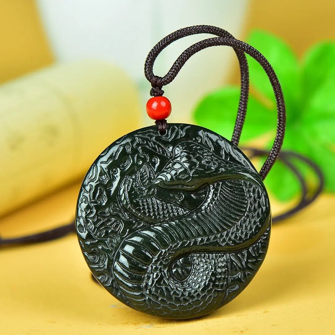 Hetian Jade Snake Pendant Necklace Black Red — feature 5