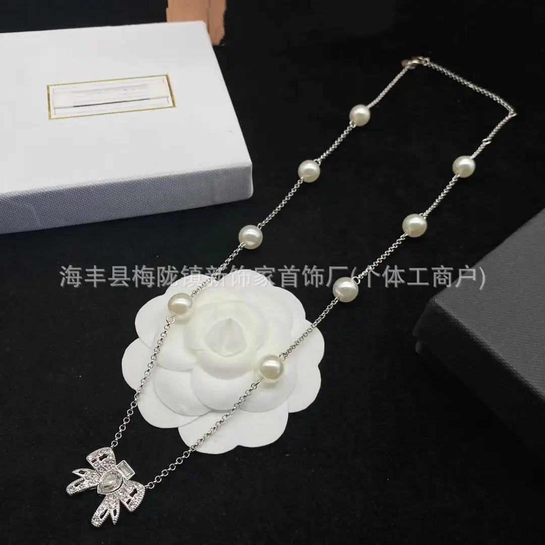 Pearl Bow Necklace Bracelet Set for Women - Image 7