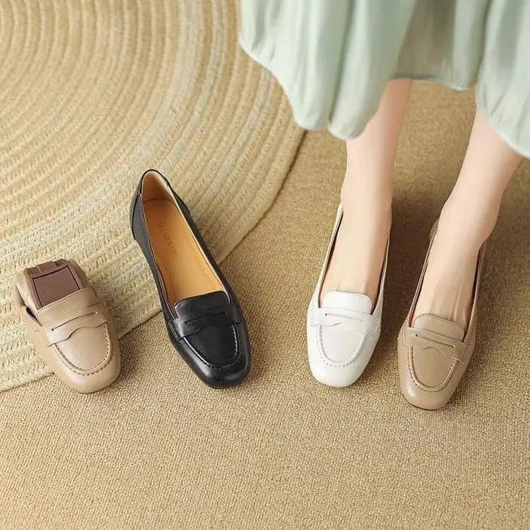 Women's White Leather Slip-On Loafers 2023 Spring Autumn - Image 4