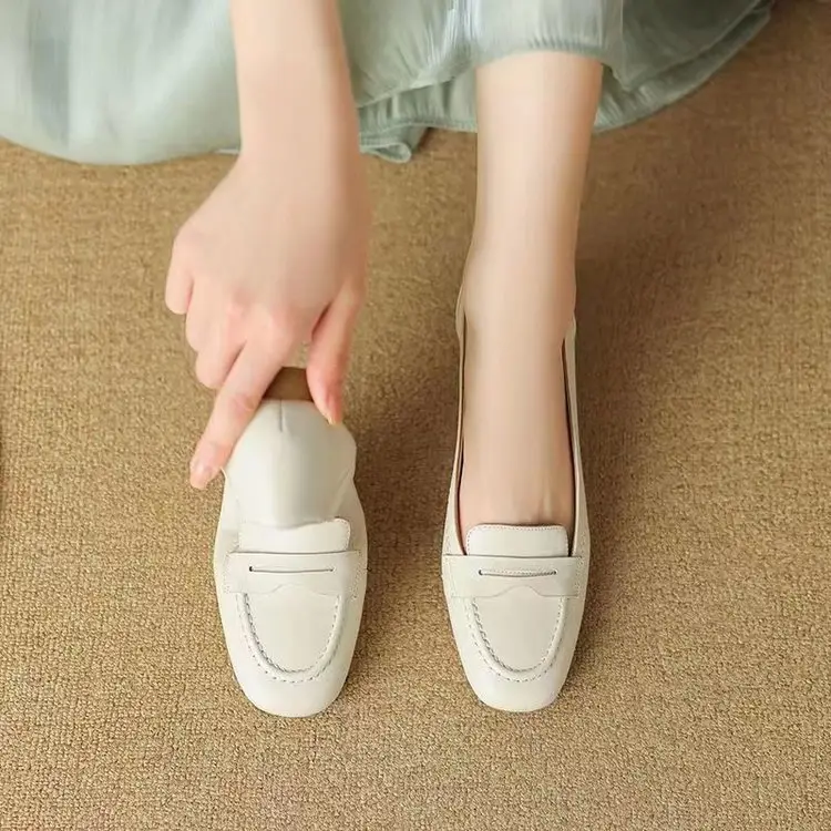 Women's White Leather Slip-On Loafers 2023 Spring Autumn - Image 5