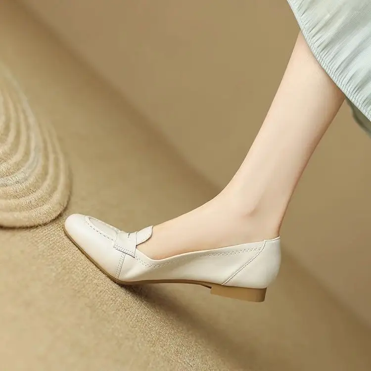 Women's White Leather Slip-On Loafers 2023 Spring Autumn - Image 6