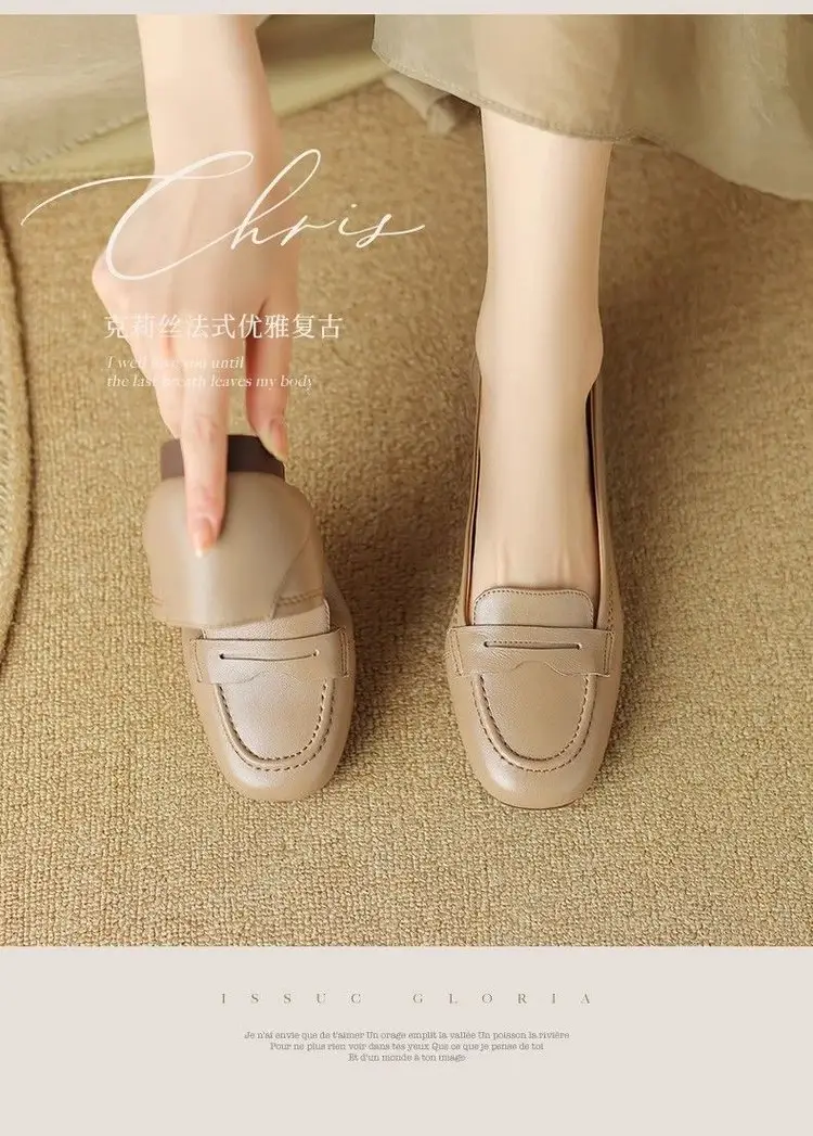 Women's White Leather Slip-On Loafers 2023 Spring Autumn — feature 1