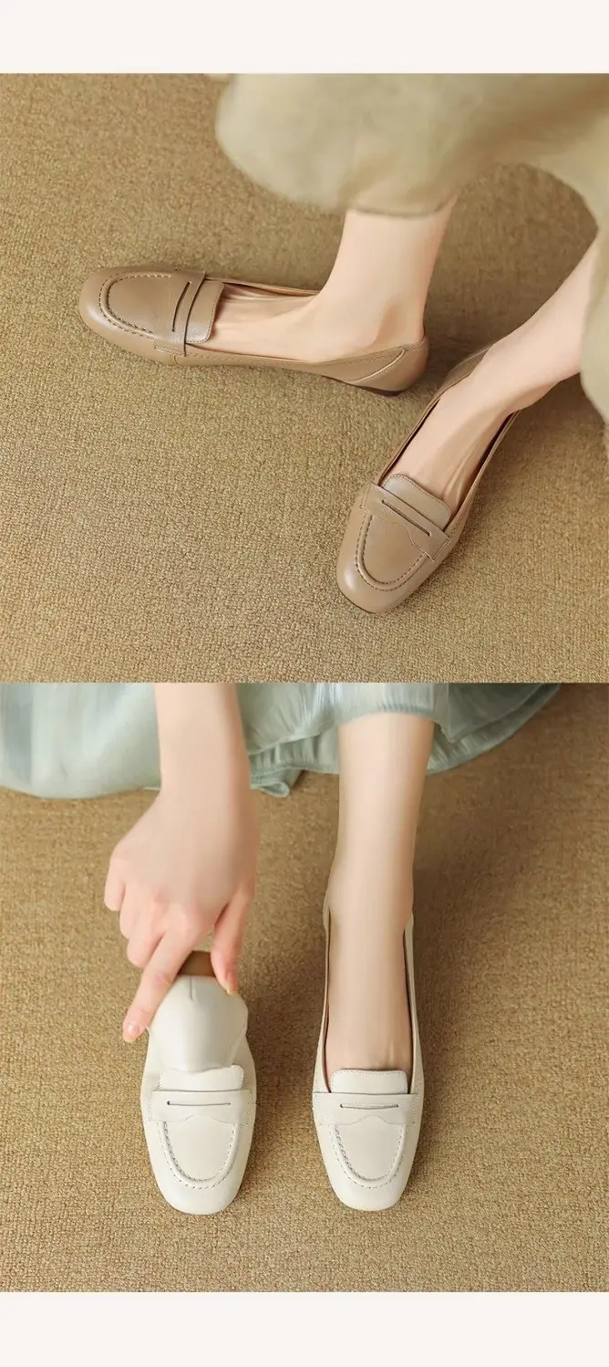 Women's White Leather Slip-On Loafers 2023 Spring Autumn — feature 10