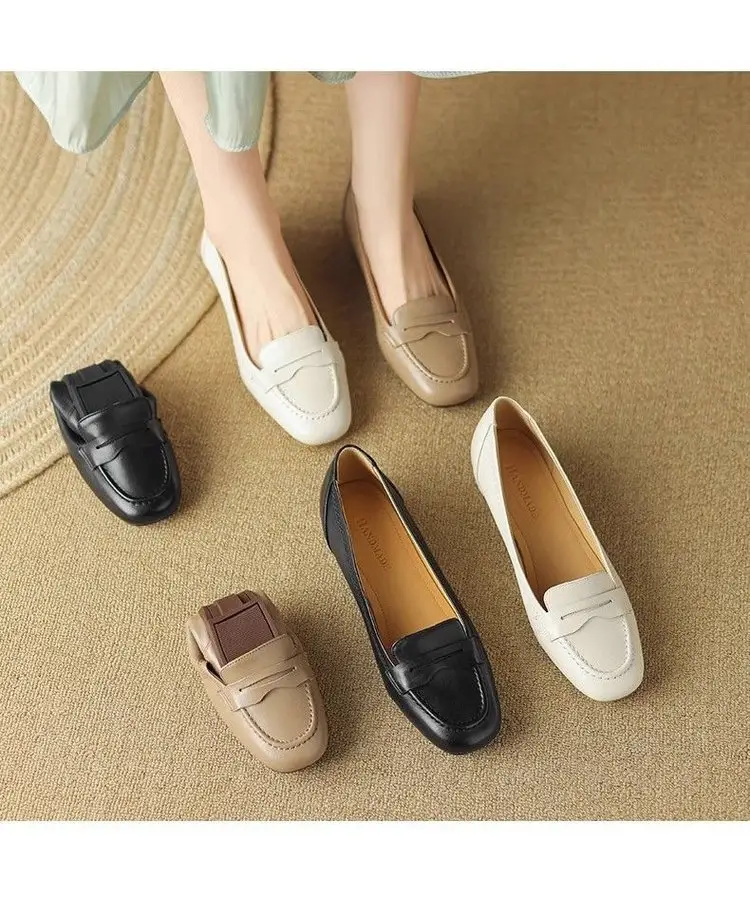 Women's White Leather Slip-On Loafers 2023 Spring Autumn — feature 11