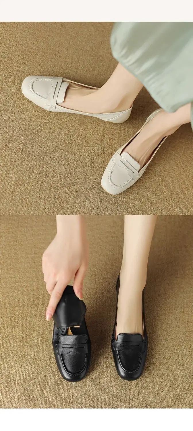 Women's White Leather Slip-On Loafers 2023 Spring Autumn — feature 12