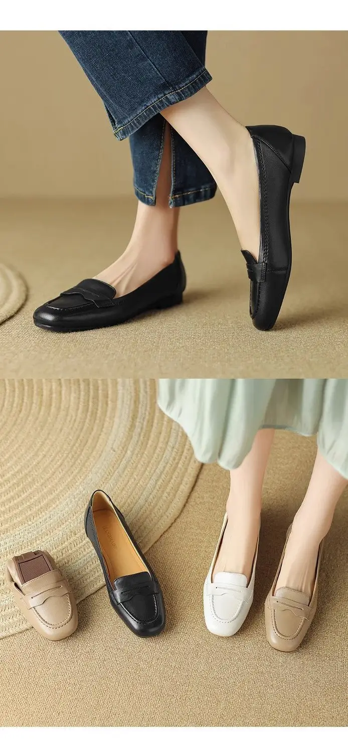 Women's White Leather Slip-On Loafers 2023 Spring Autumn — feature 13