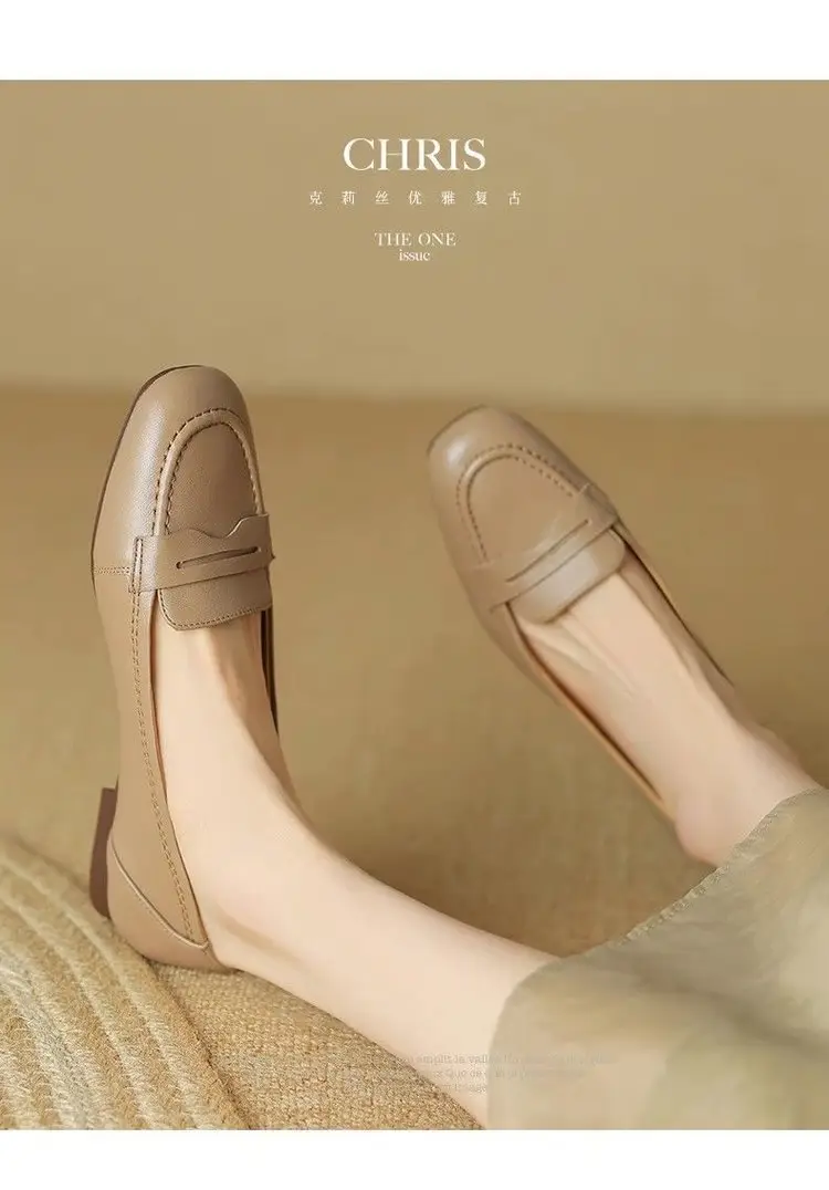 Women's White Leather Slip-On Loafers 2023 Spring Autumn — feature 8