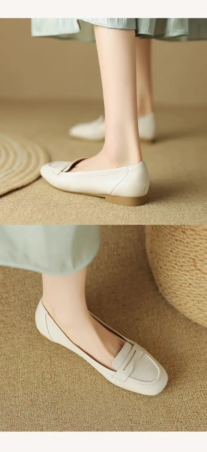 Women's White Leather Slip-On Loafers 2023 Spring Autumn — feature 9