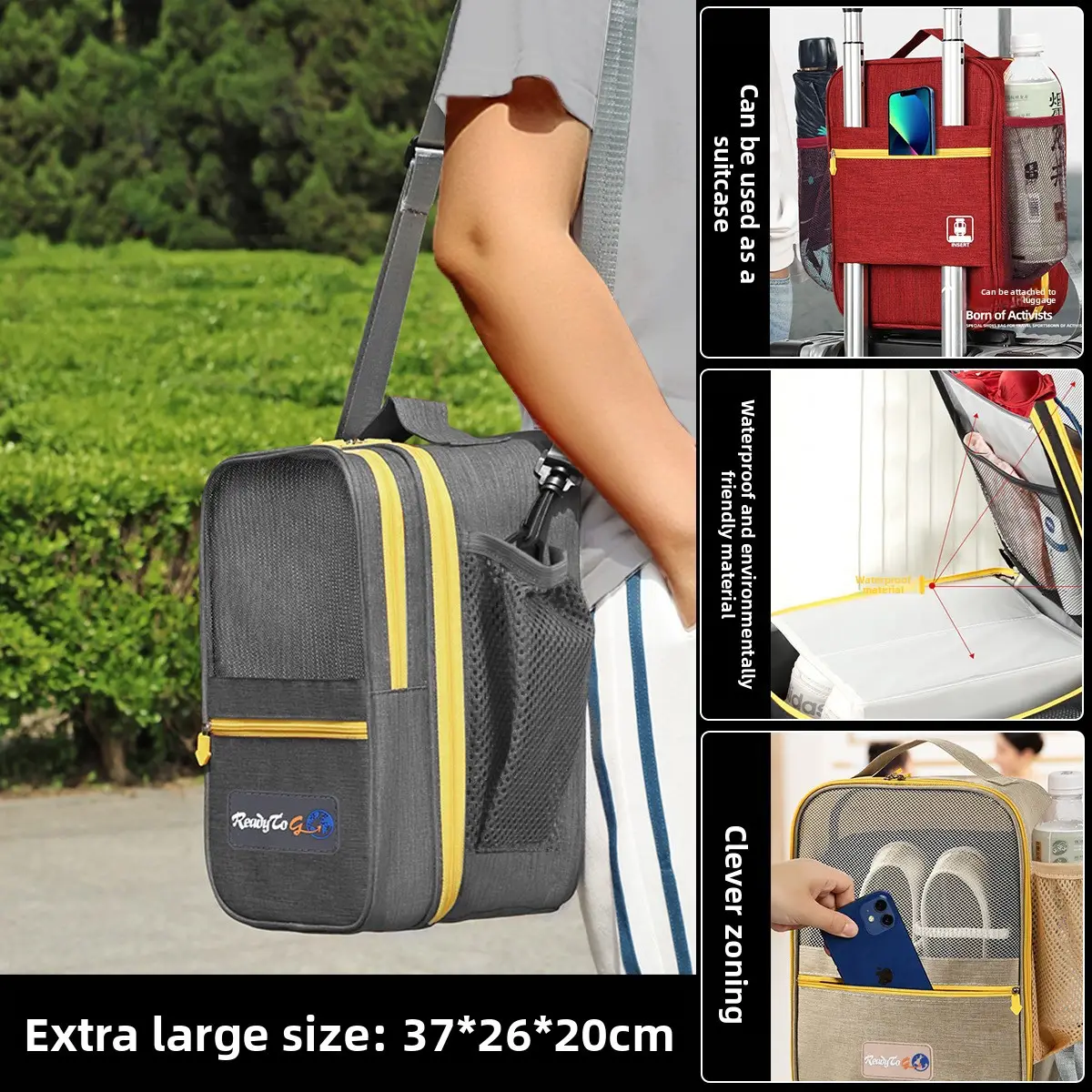 Shuxin 2024 Waterproof Travel Shoe Bag Grey - Image 3