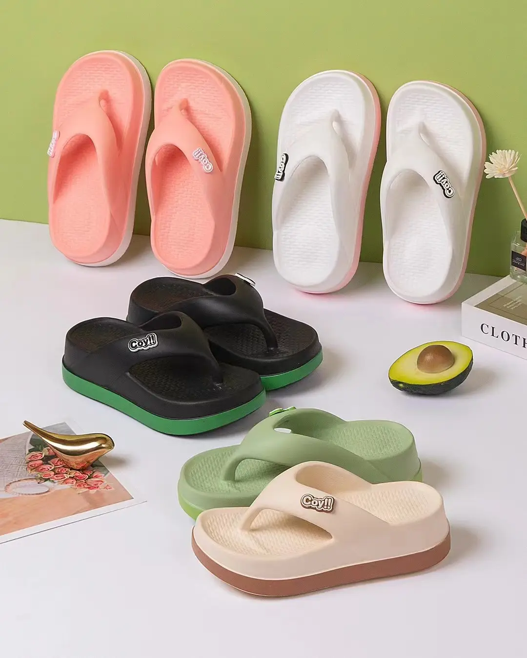 Women Summer Flip Flops White Thick Sole Beach Sandals — feature 1
