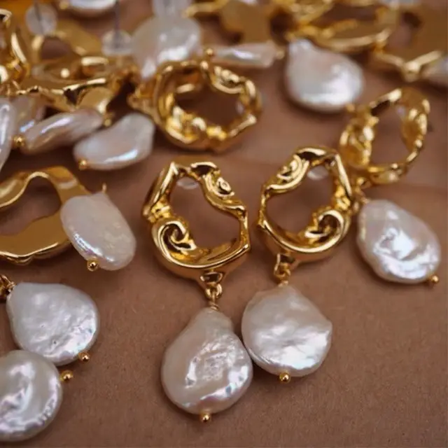 European & American Pearl Earrings with Gold Plated Design - Image 2