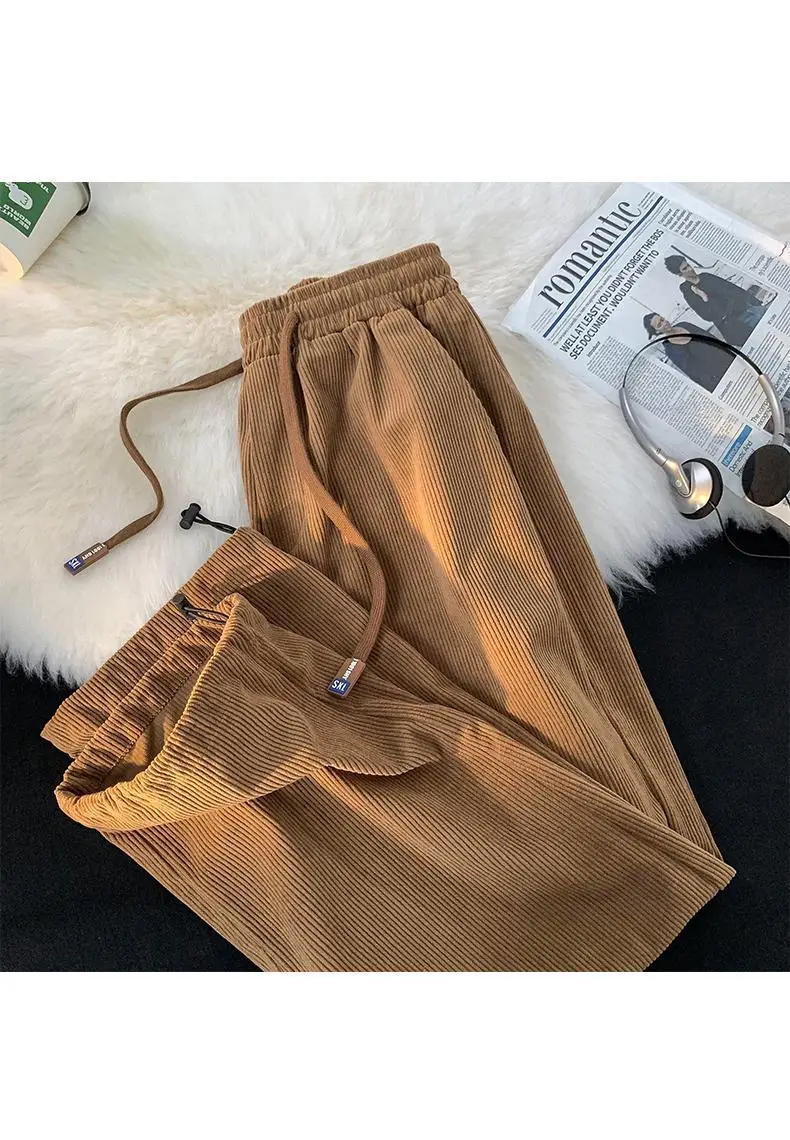 Vintage Brown Corduroy Loose Fit Men's Pants — feature 10