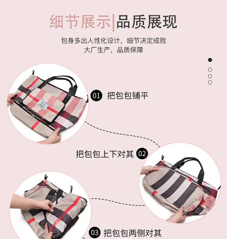 Women Plaid Travel Bag Large Capacity Black Red — feature 11