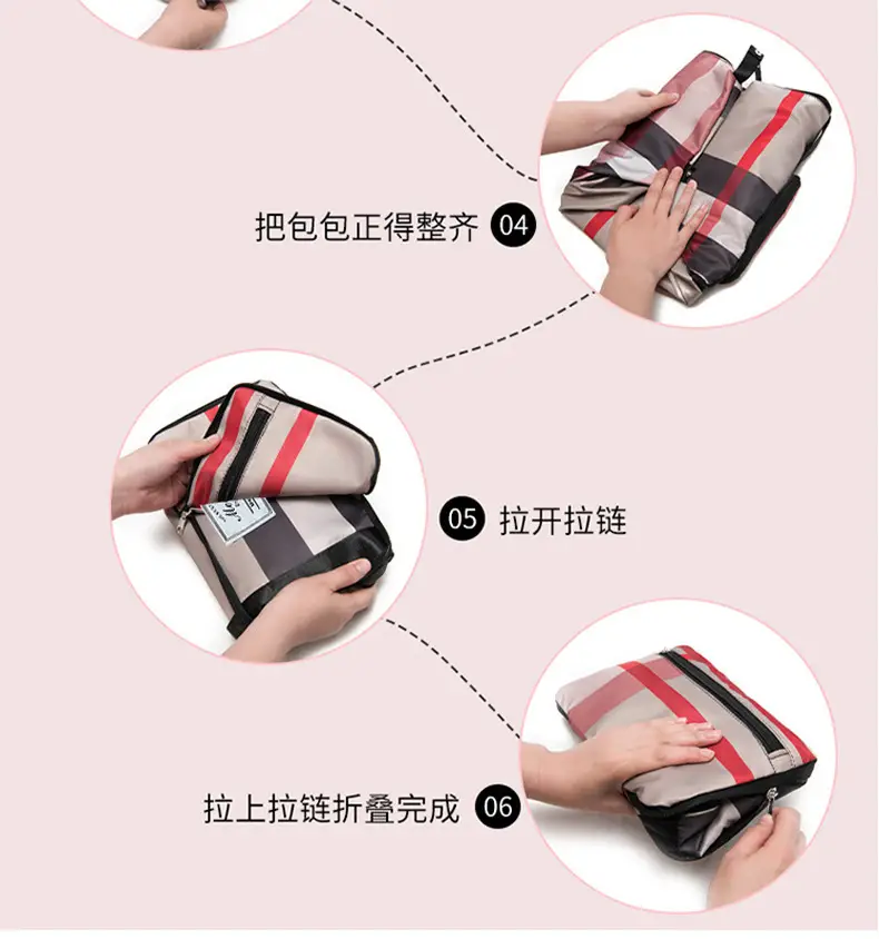 Women Plaid Travel Bag Large Capacity Black Red — feature 12