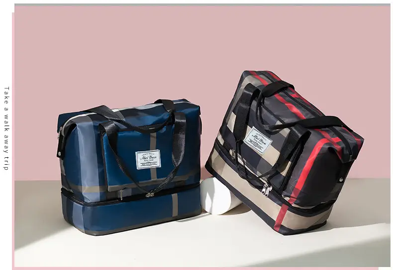 Women Plaid Travel Bag Large Capacity Black Red — feature 25