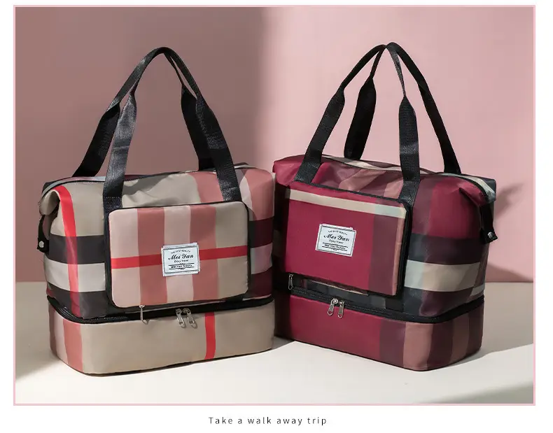 Women Plaid Travel Bag Large Capacity Black Red — feature 26