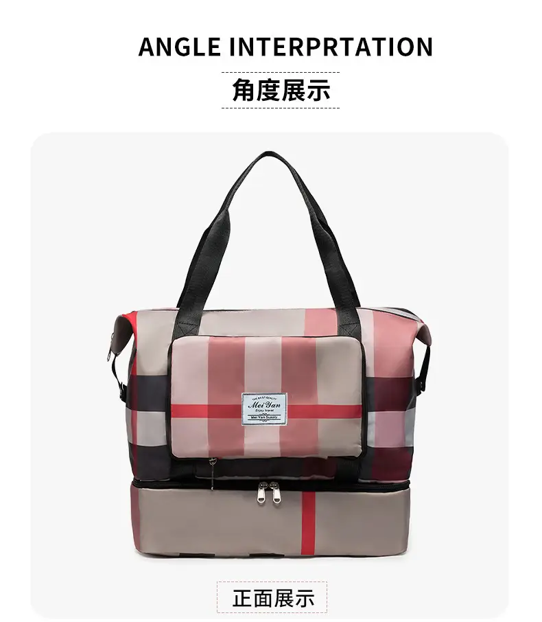 Women Plaid Travel Bag Large Capacity Black Red — feature 27