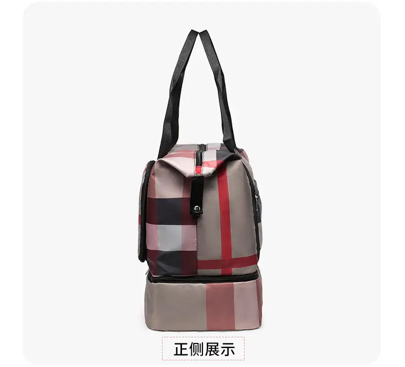 Women Plaid Travel Bag Large Capacity Black Red — feature 29