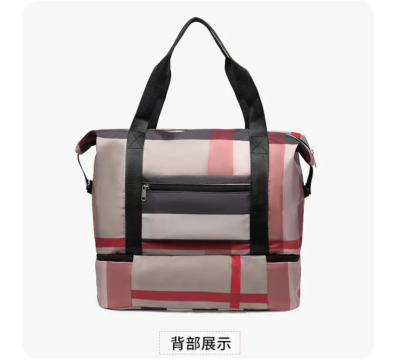 Women Plaid Travel Bag Large Capacity Black Red — feature 30