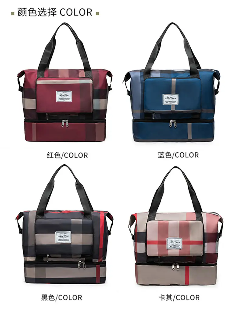 Women Plaid Travel Bag Large Capacity Black Red — feature 4