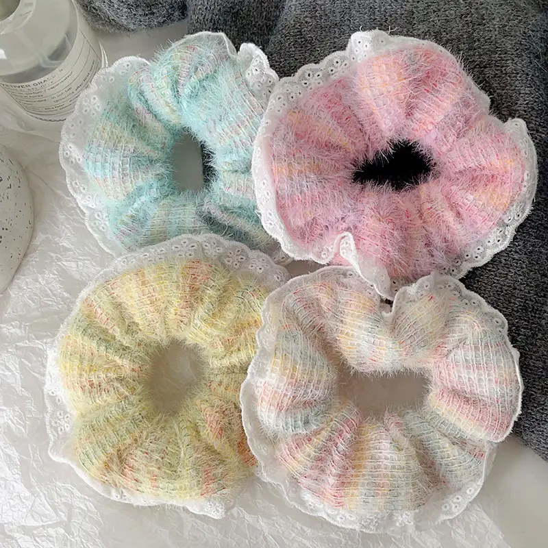Autumn & Winter Lace Hair Bands Pearl Wool High-Grade Rubber