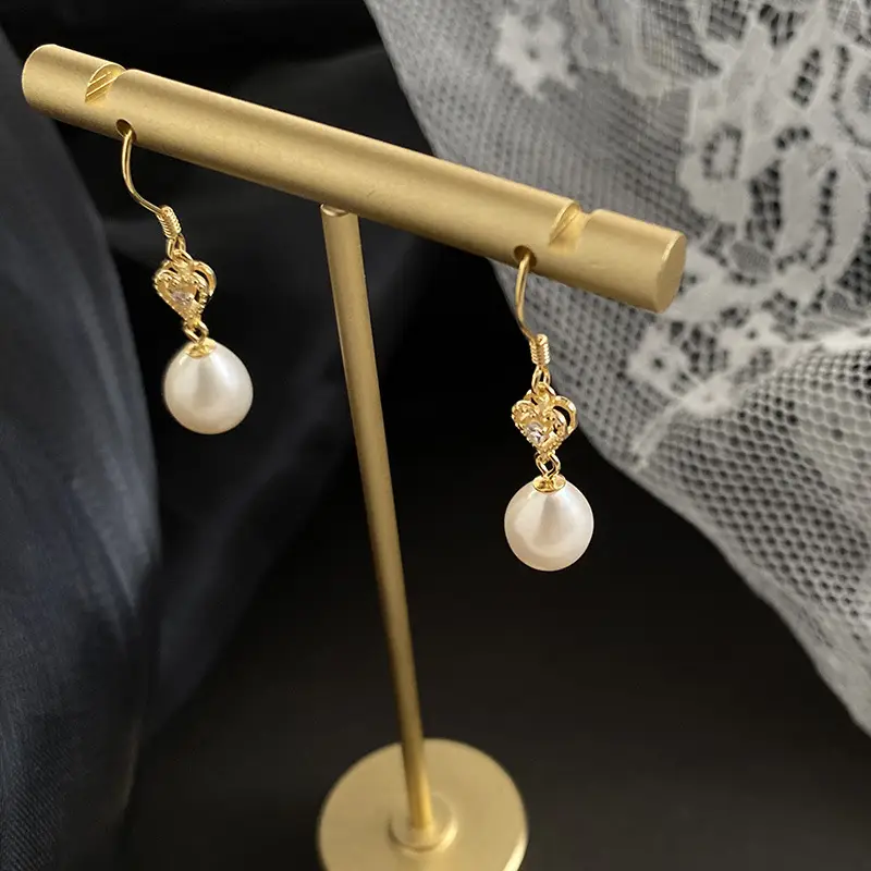 Peach Heart Pearl Earrings Gold Plated - Image 3