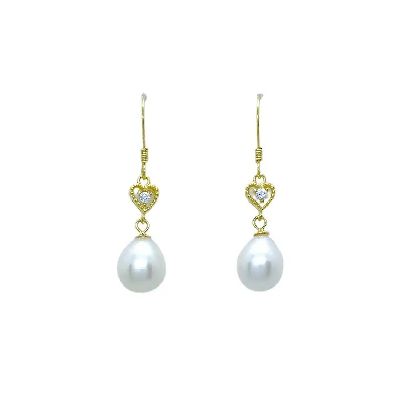 Peach Heart Pearl Earrings Gold Plated - Image 6