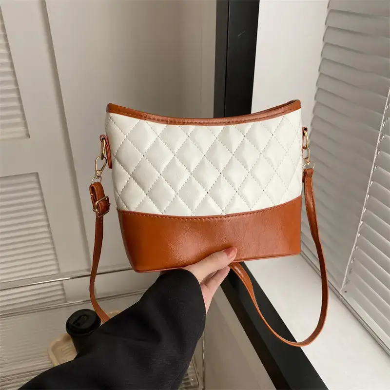 Women's White Brown Quilted Shoulder Bag 2022