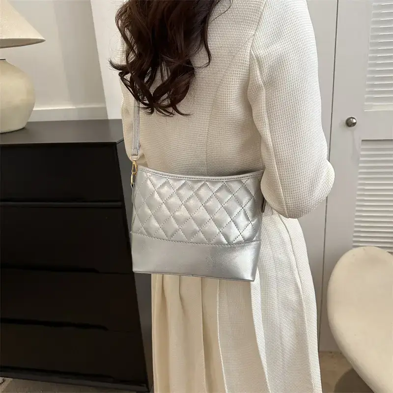 Women's White Brown Quilted Shoulder Bag 2022