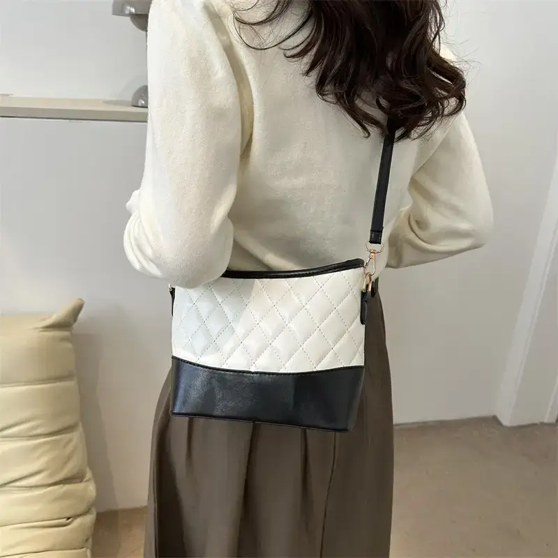 Women's White Brown Quilted Shoulder Bag 2022