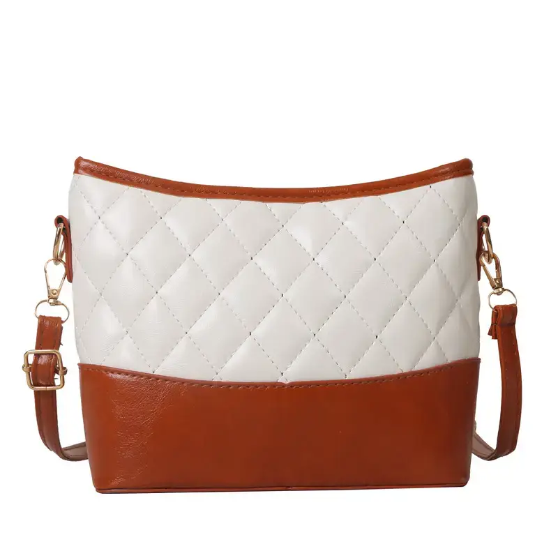 Women's White Brown Quilted Shoulder Bag 2022