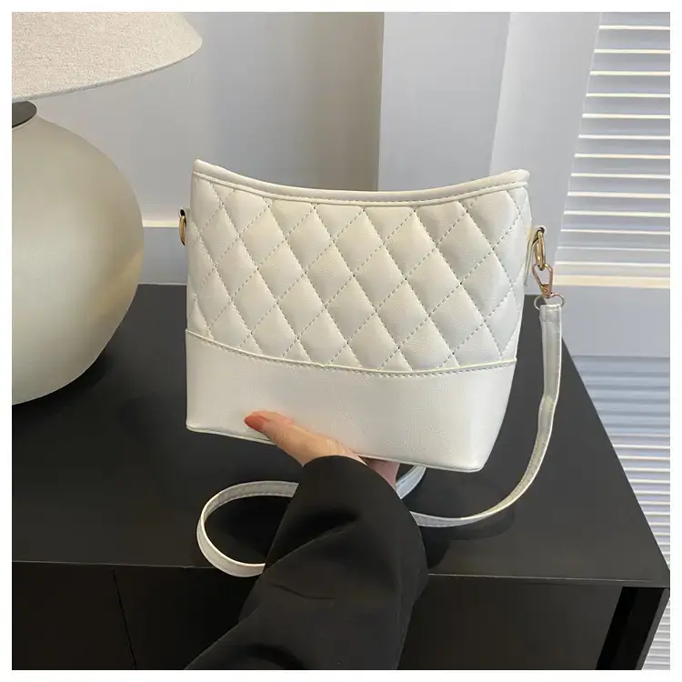 Women's White Brown Quilted Shoulder Bag 2022