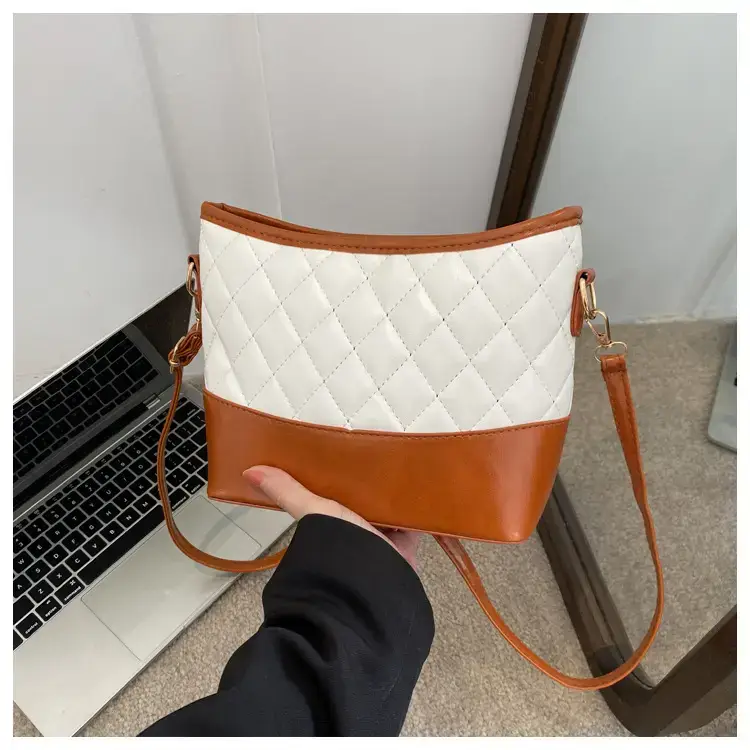 Women's White Brown Quilted Shoulder Bag 2022