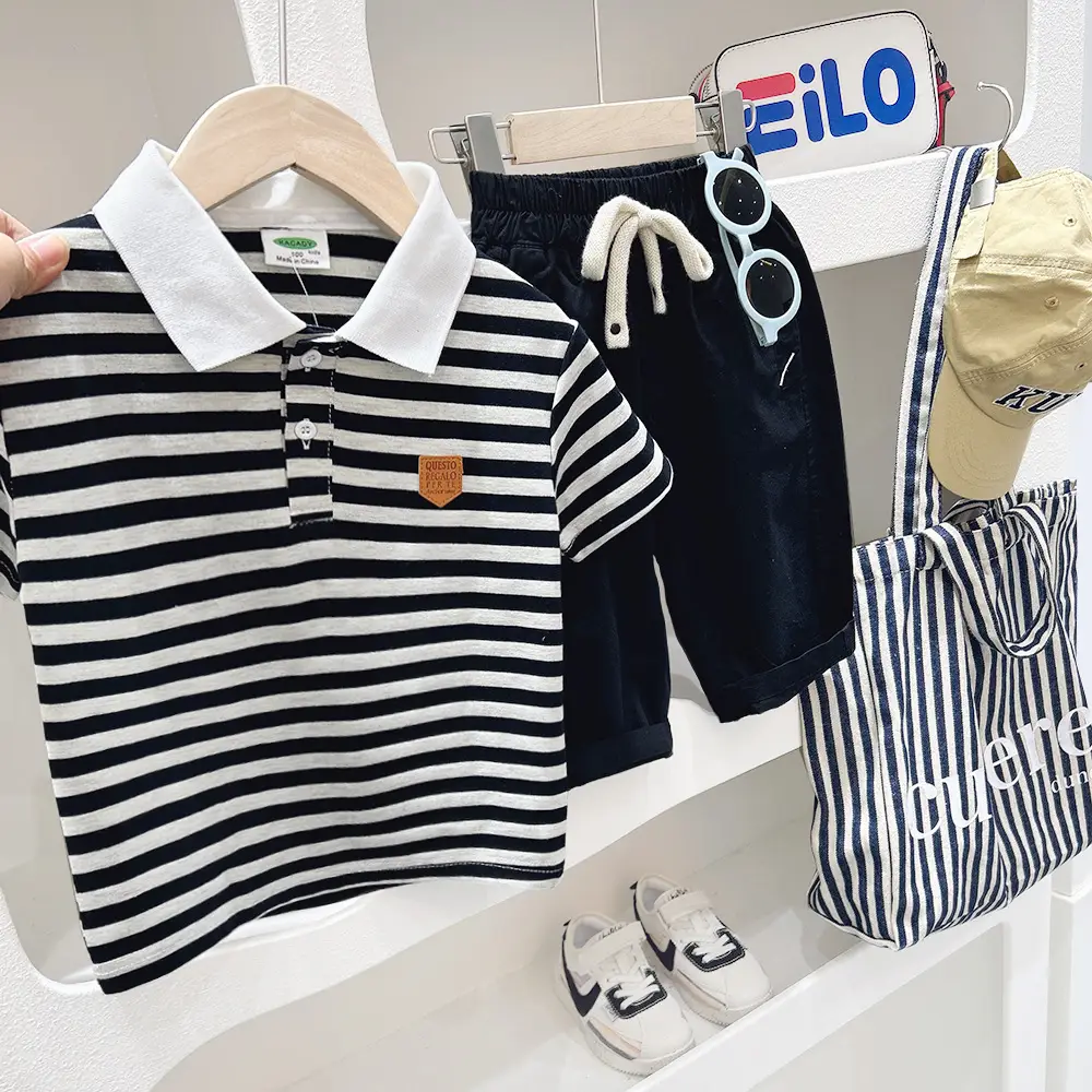 Boys Striped Polo Shirt 2024 Summer Casual Top β feature 2