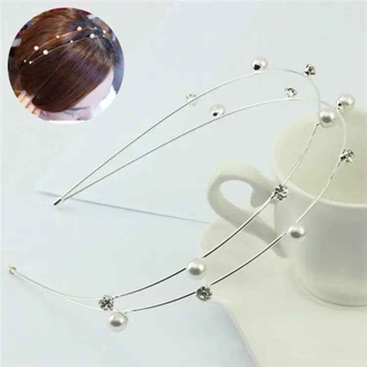 Double Row Rhinestone Pearl Hairband for Women - Image 5
