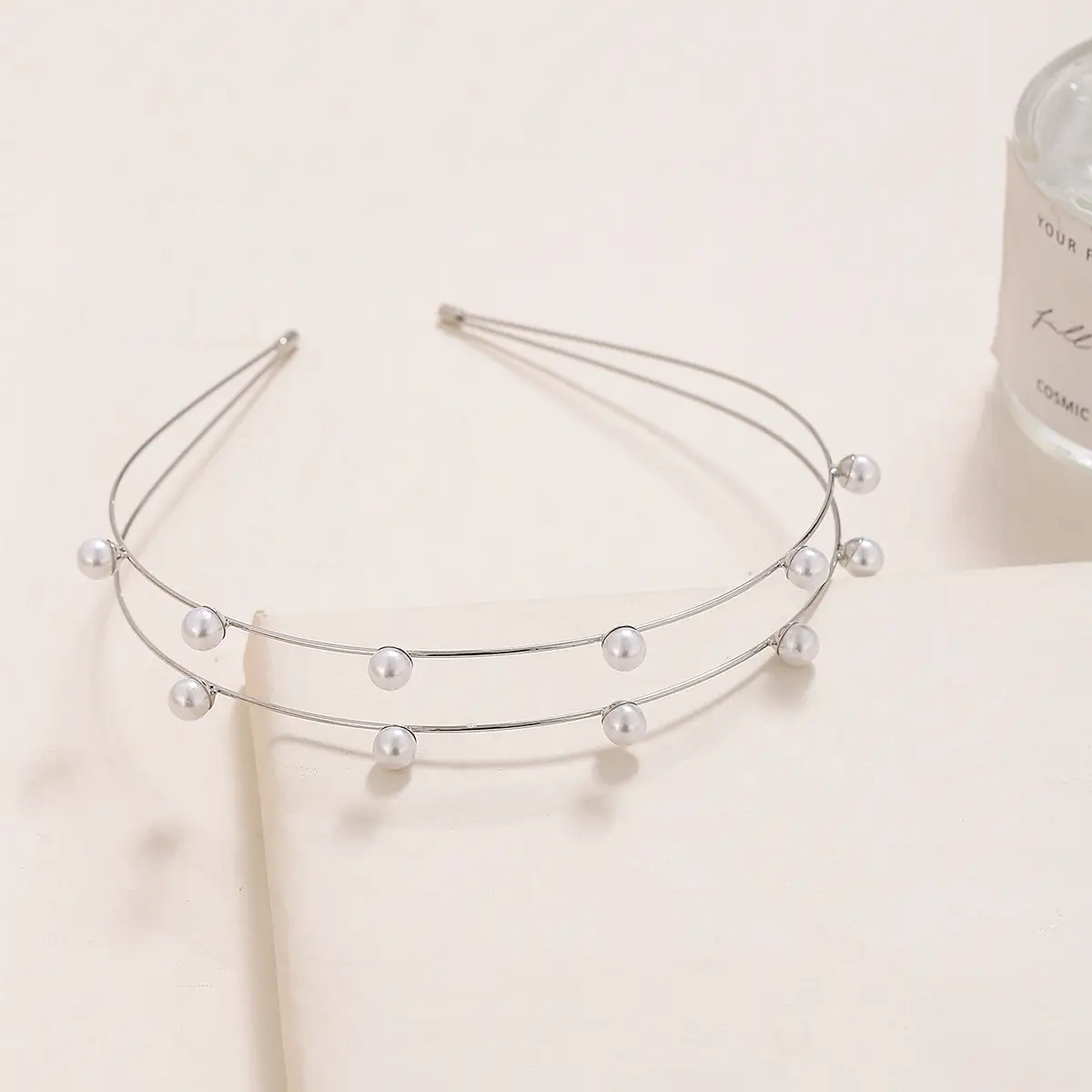 Double Row Rhinestone Pearl Hairband for Women - Image 3