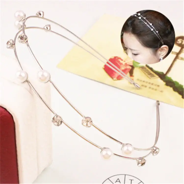 Double Row Rhinestone Pearl Hairband for Women — feature 4