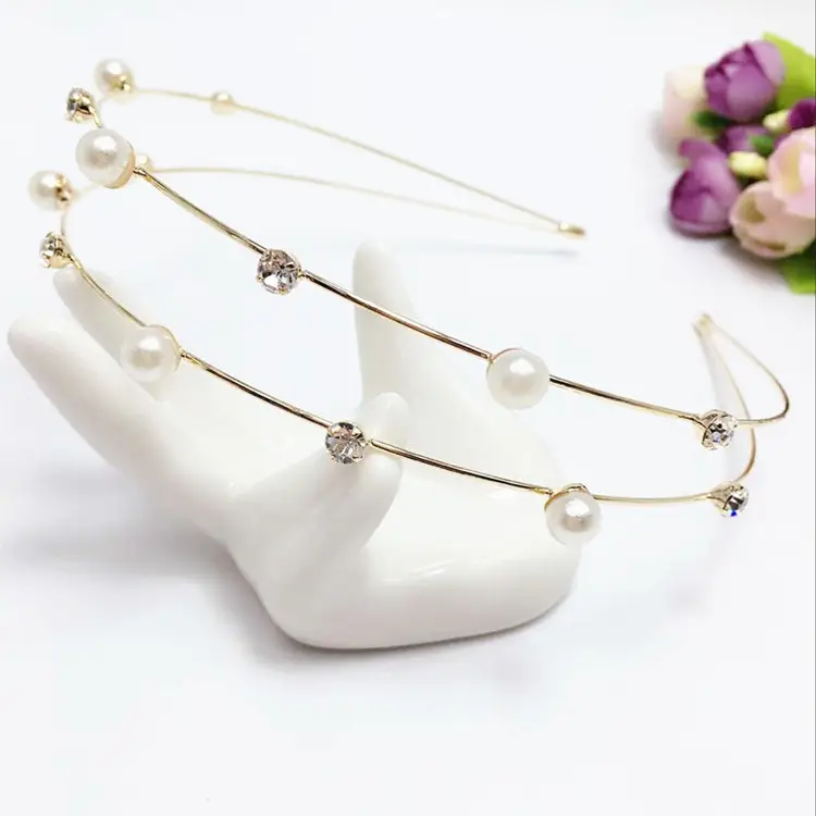 Double Row Rhinestone Pearl Hairband for Women - Image 2